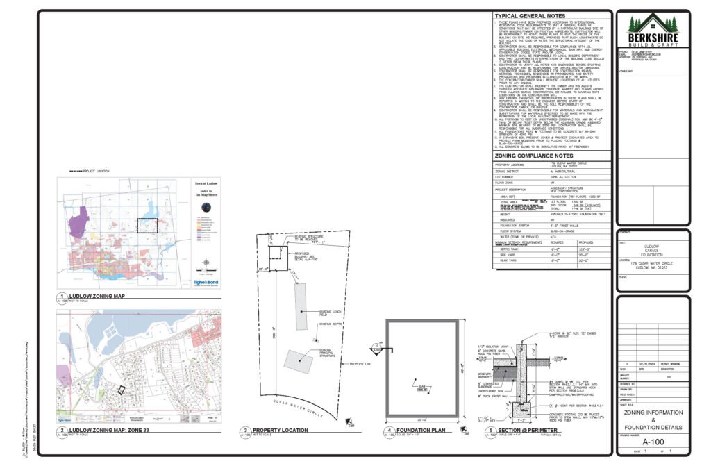 Site-planning and foundation drawing for the 30-by-40-foot Modern Carriage House
