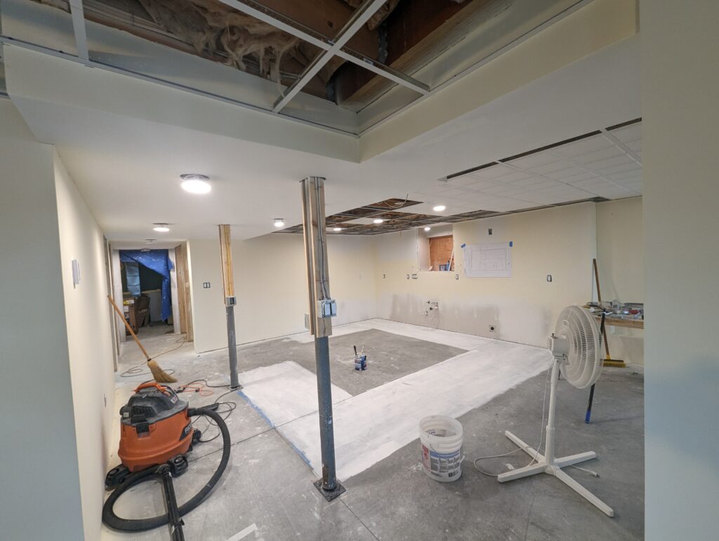 New interior walls framed during construction of the Lower House basement apartment