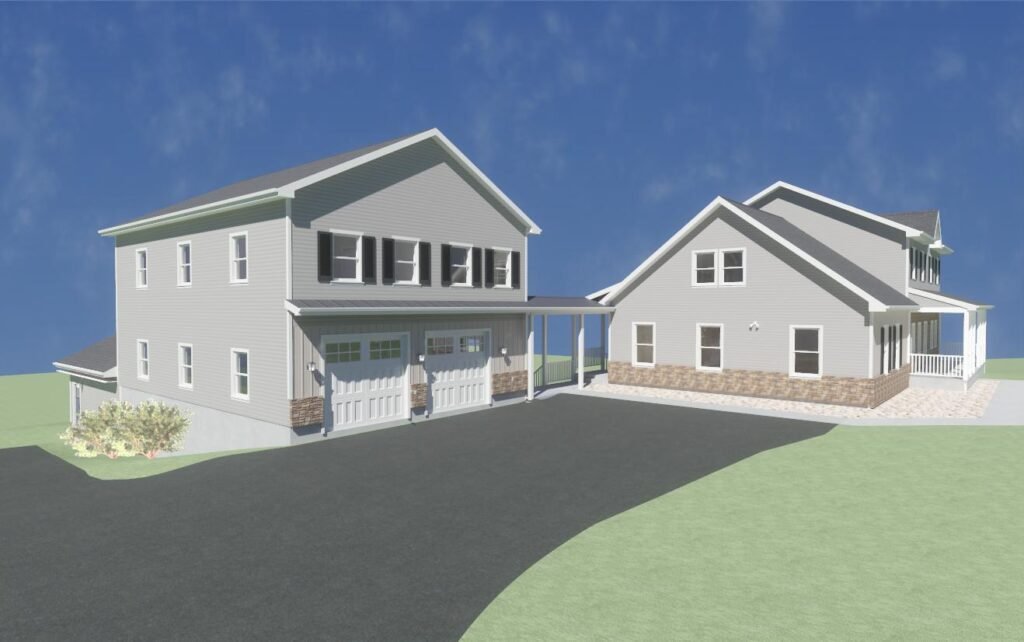 Design rendering of the proposed Pool Side Coach House connected to the existing home by a covered walkway